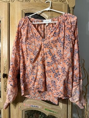 Cleobella Org Cotton Coral Floral Peasant Blouse